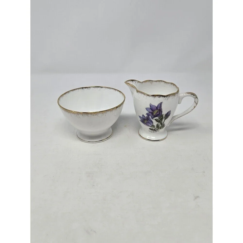 VINTAGE GLADSTONE CREAMER SUGAR BOWL BONE CHINA YUKON CANADA COLLECTIBLE FLOWER